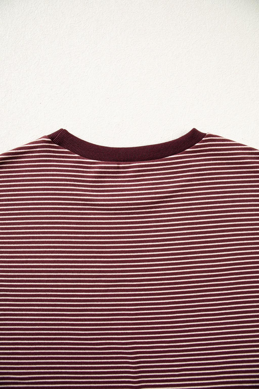 Brown Stripe Contrast Trim Round Neck Oversize Long Sleeve Top 2pcs Pant Set