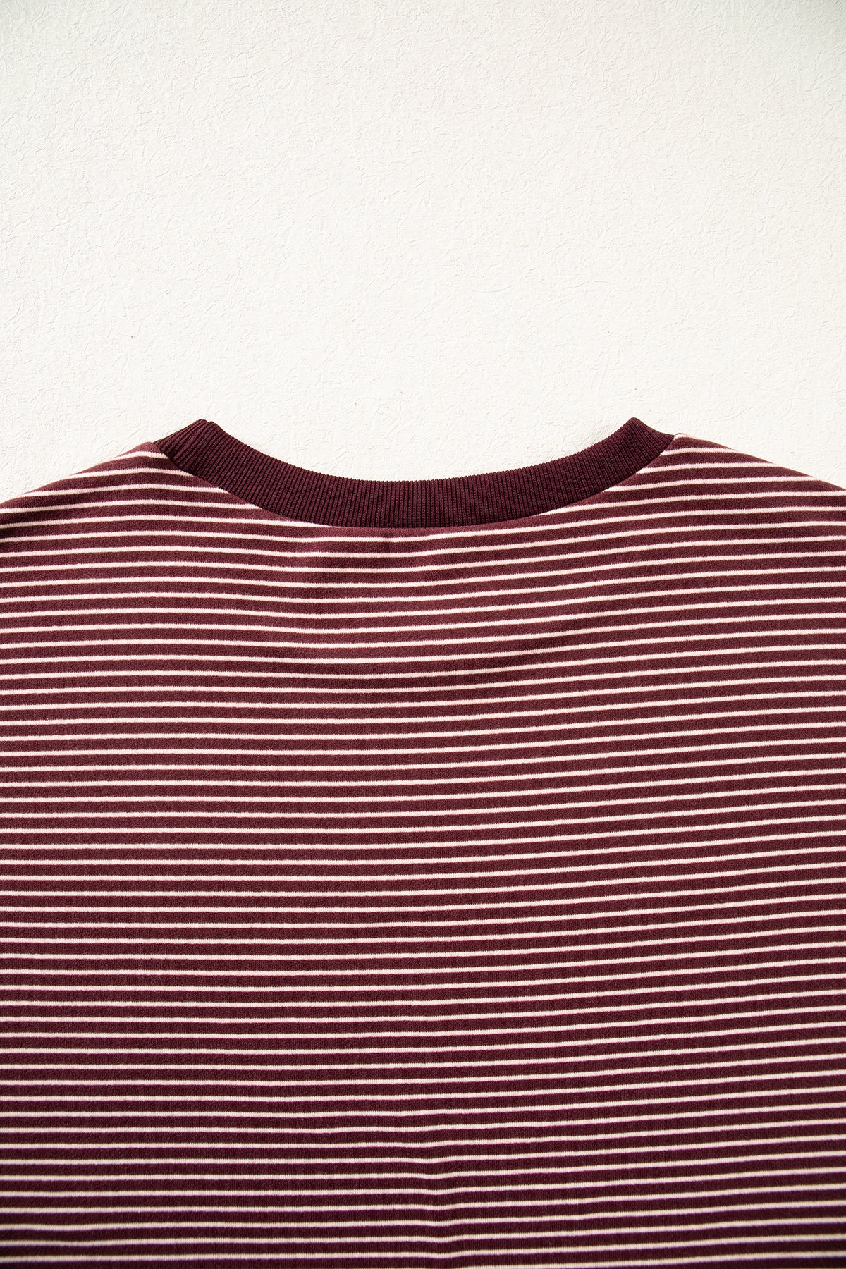 Brown Stripe Contrast Trim Round Neck Oversize Long Sleeve Top 2pcs Pant Set