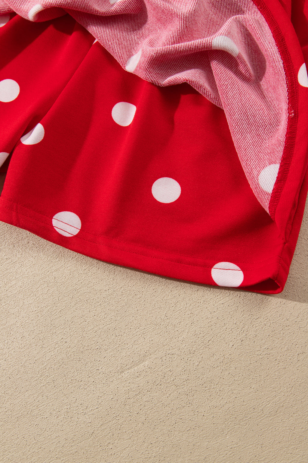 Red Polka Dot Raw Hem Relaxed Pullover Loose Skort Two Piece Set