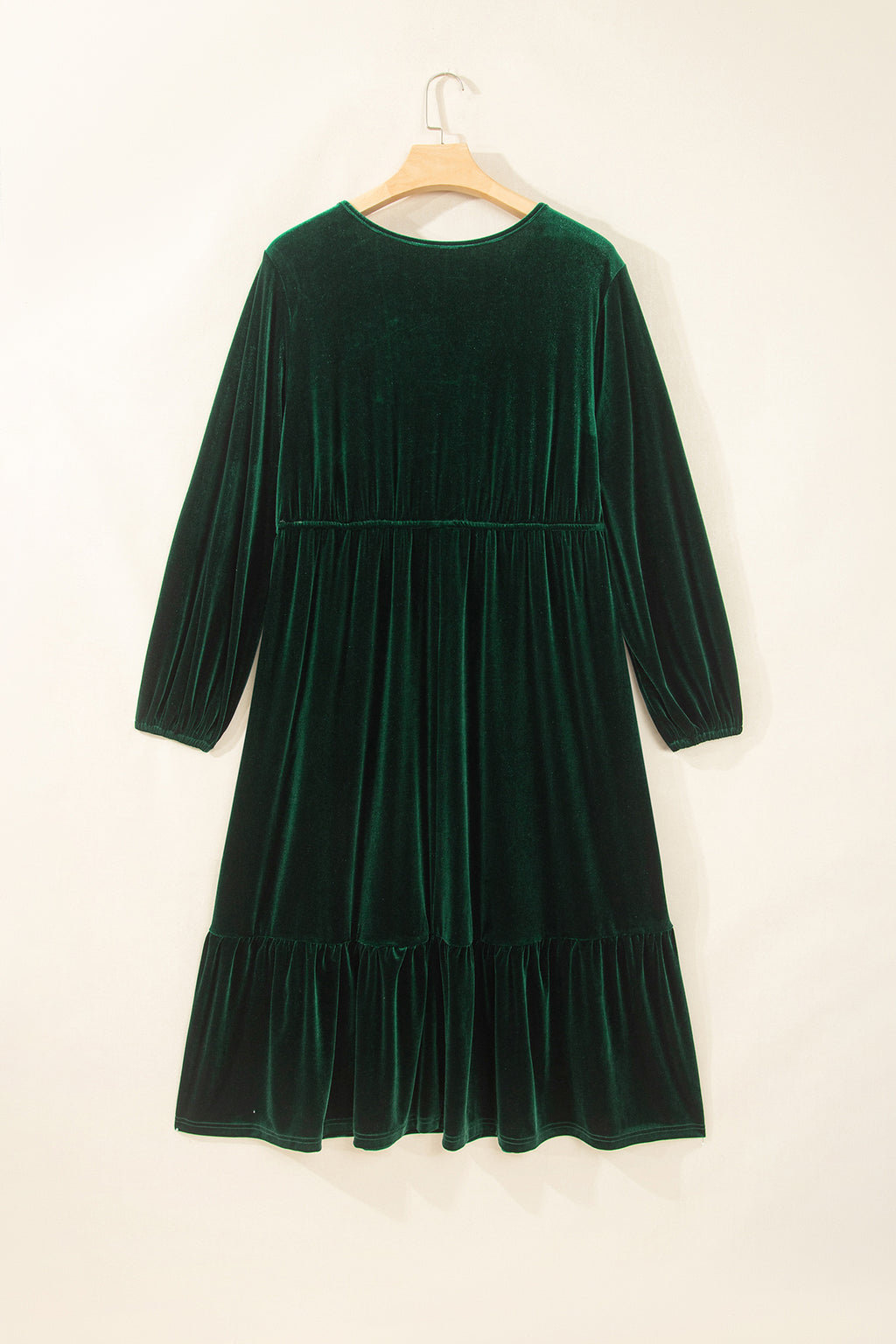 Blackish Green V Neck Long Sleeve Velvet Loose Fit Plus Size Dress