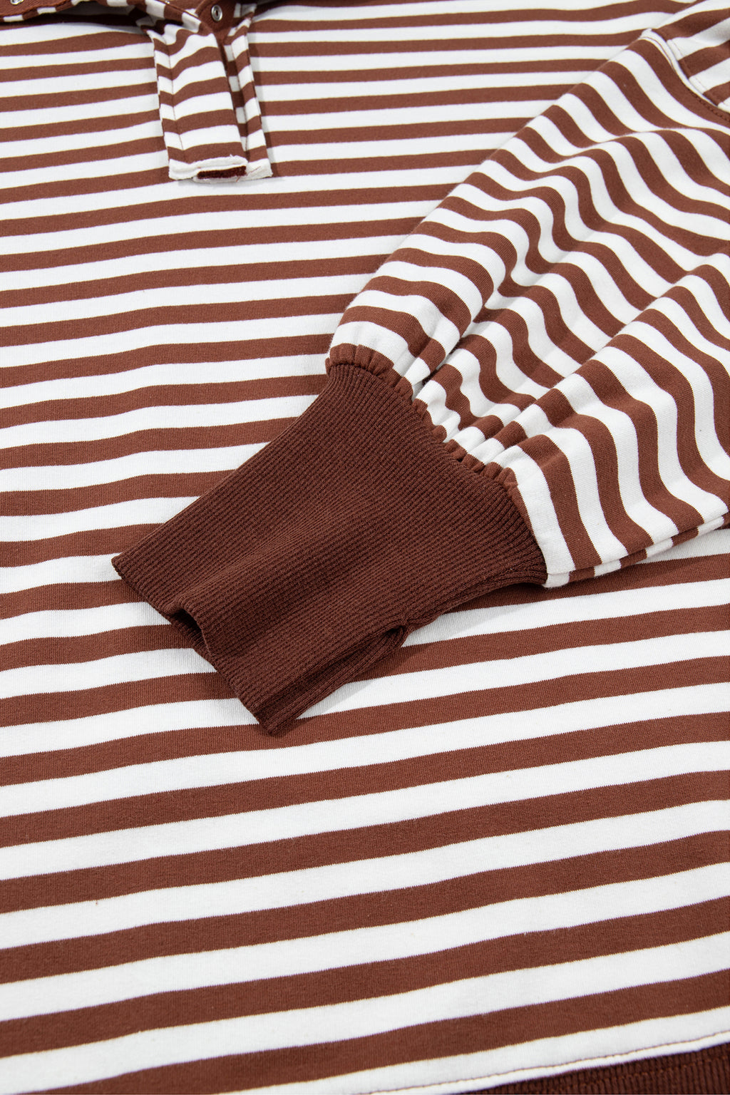 Brown Stripe Color Block Trim Raw Seam Split Hem Loose Pullover Sweatshirt
