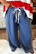 Sky Blue Polka Dot Wide Leg Full Length Shift Silhouette Plus Size Jeans