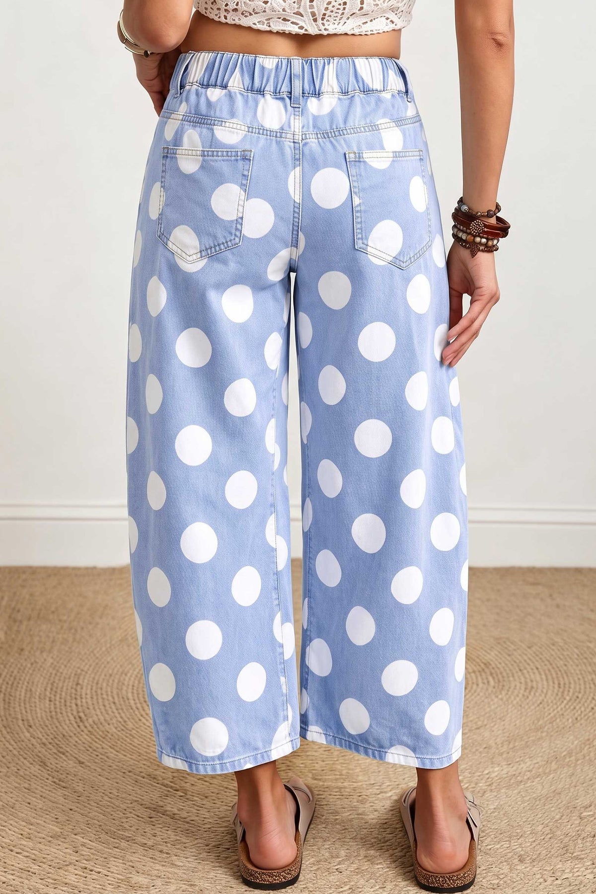 Brown Polka Dot Ankle-Length Barrel Jeans