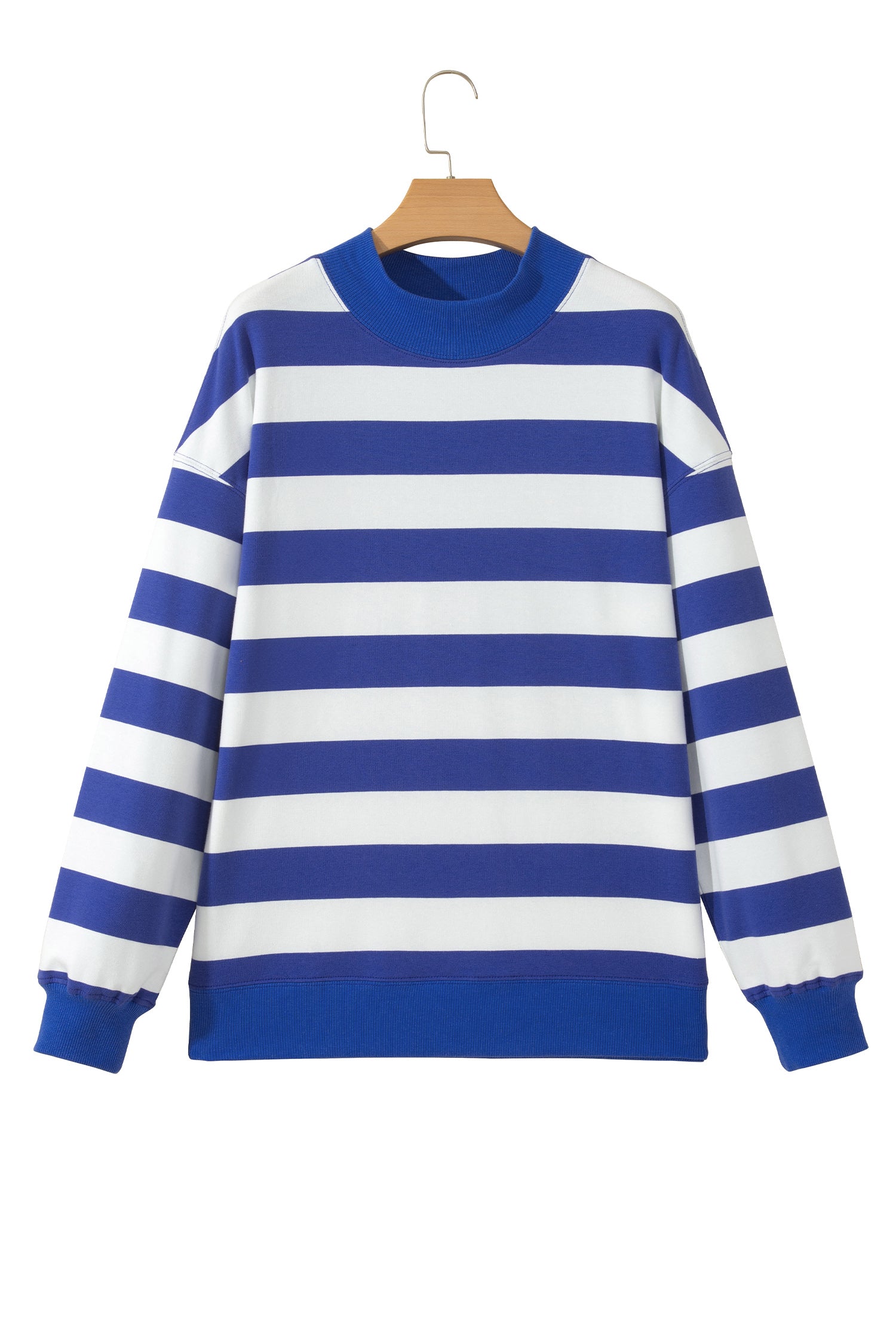 Brown Stripe Colorblock Mock Neck Relaxed Sweatshirt
