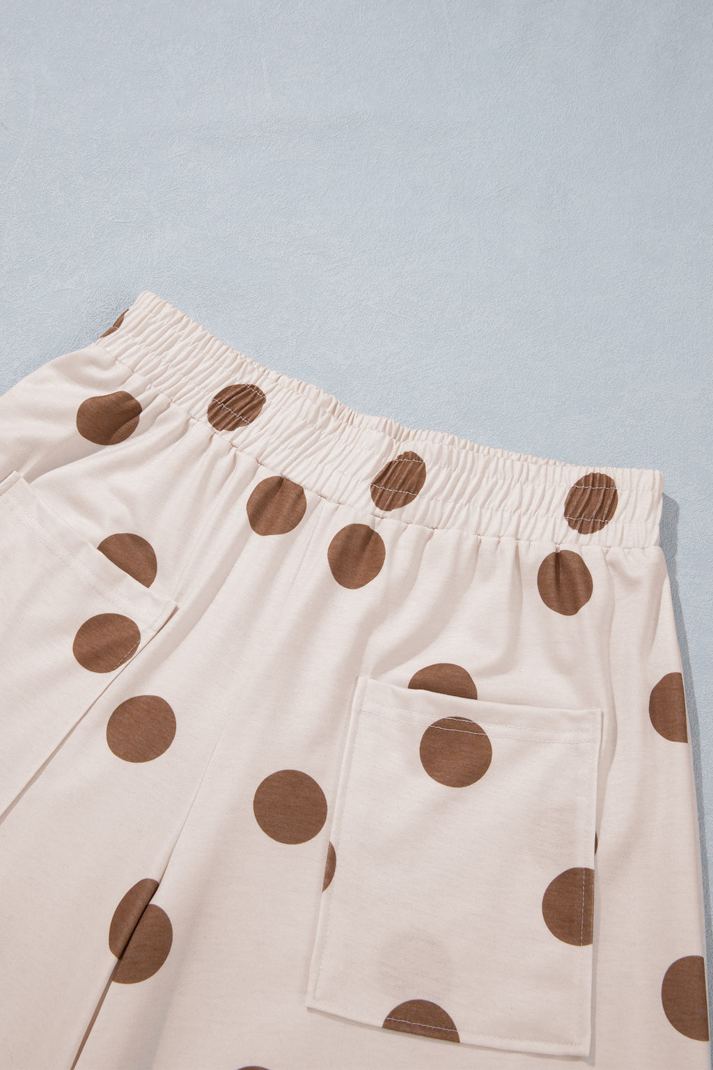 Khaki Polka Dot Wide Leg Elastic Waist Casual Pants