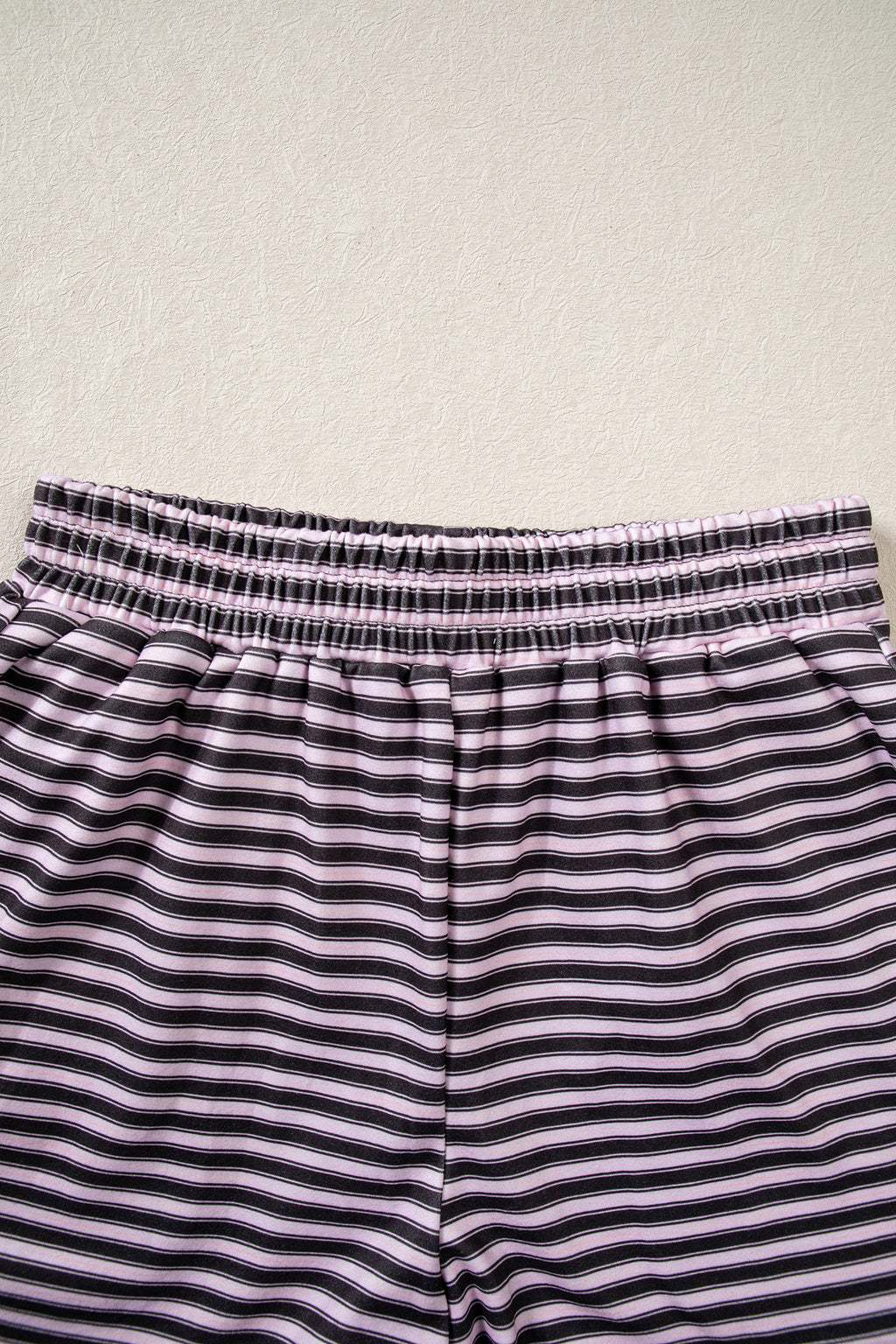 Brown Stripe Long Sleeve Oversized Top Pocketed Casual Shorts Two Piece Set