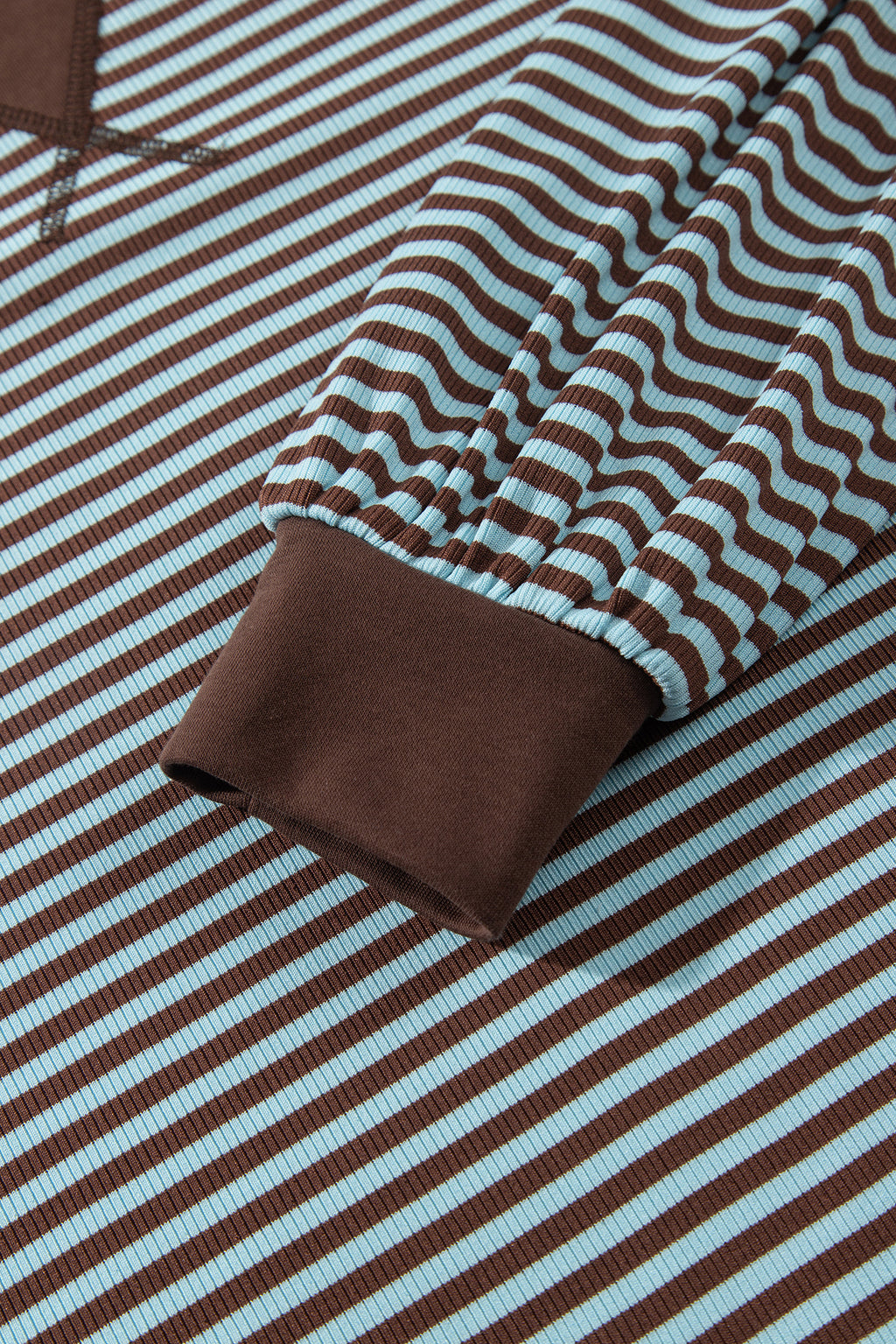 Brown Stripe Drop Shoulder Loose Top and Pants Two Piece Set