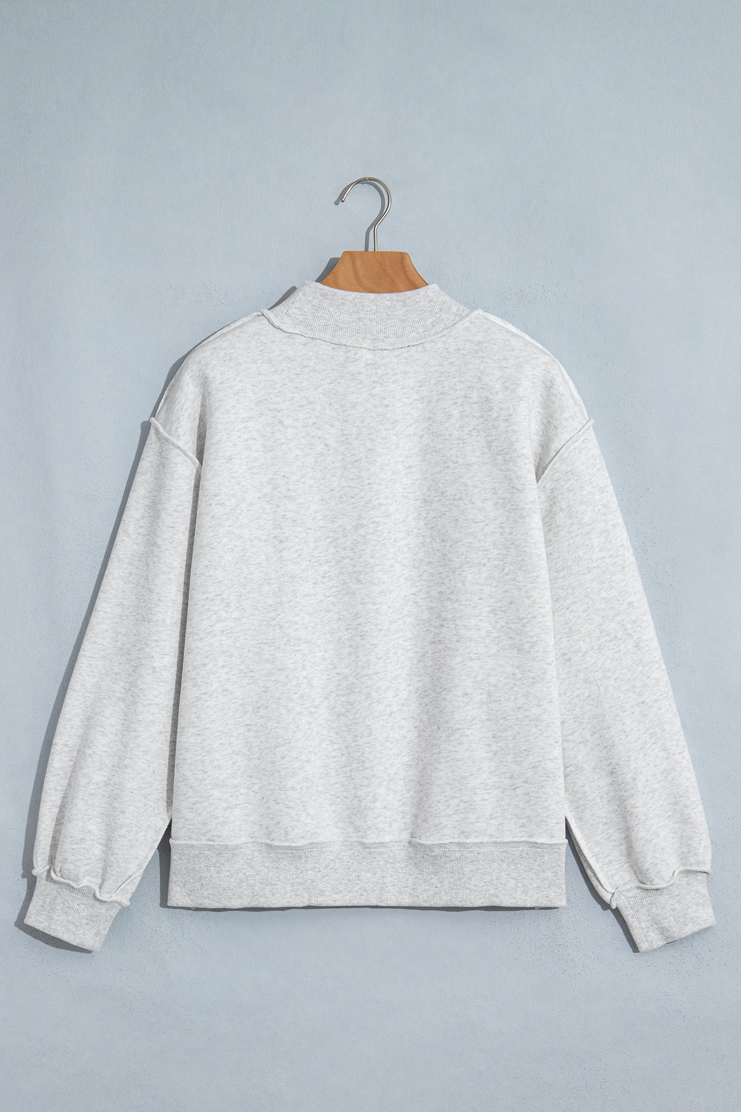 Gray WWJD Mixed Pattern Embroidered Patch Graphic Mock Neck Sweatshirt