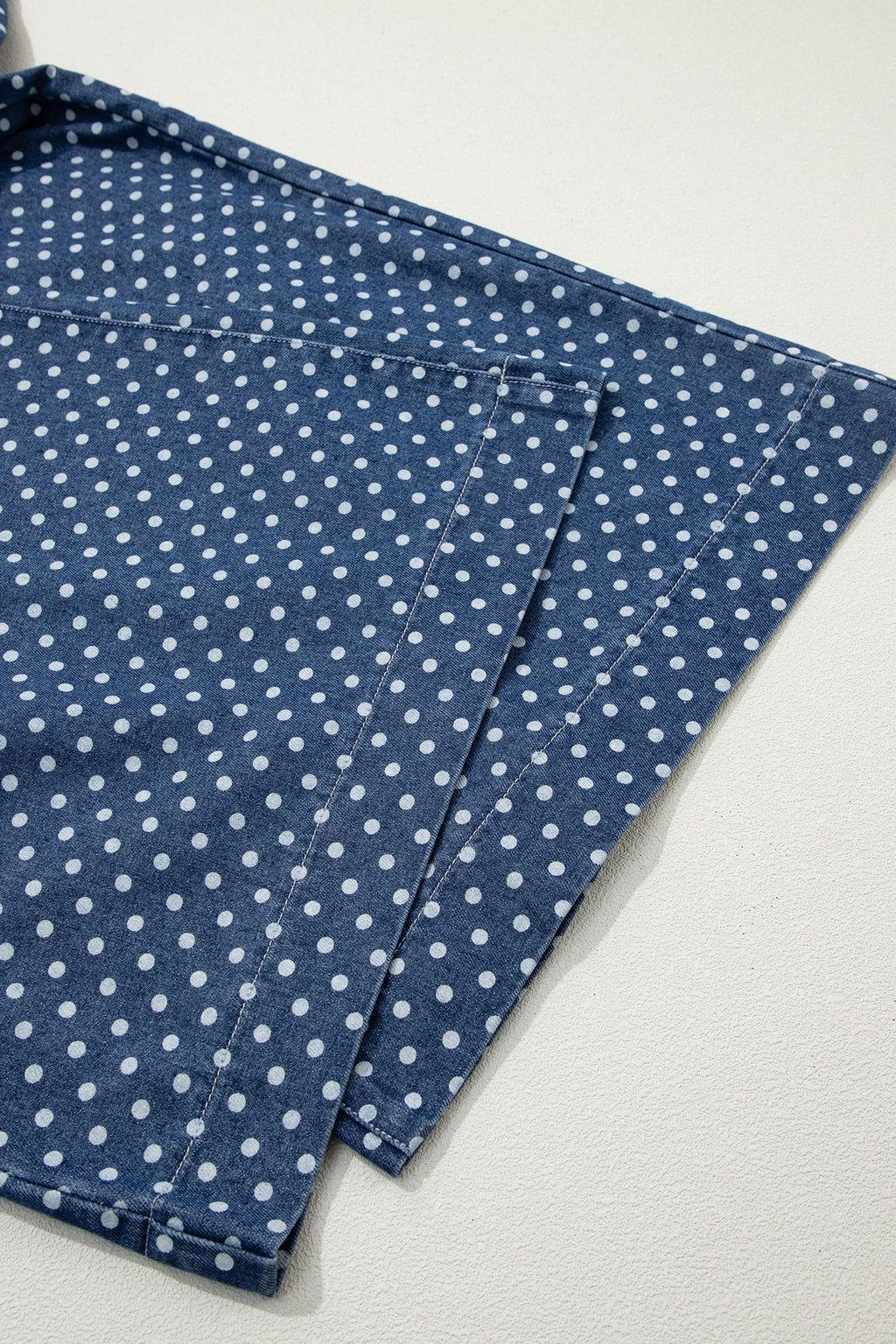 Sky Blue Polka Dot Print Button Pleated Detail Wide Leg Jeans